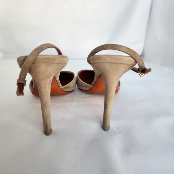Santoni pumps women's slingback sz 8 Eu38 suede tan shoes stiletto point toe - Picture 12 of 16